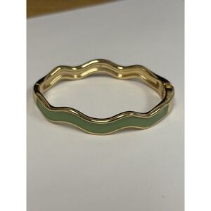 Green & Gold Colored Wavy Bangle Bracelet, Hinge,
